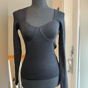 MADEWELL‎ SWEETHEART NECKLINE BLACK RIBBED STRETCH KNIT TOP